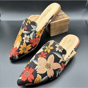 Tilocow Women Point Toe Flat Mules Slip On Floral Dress Summer Career Shoe Sz 6